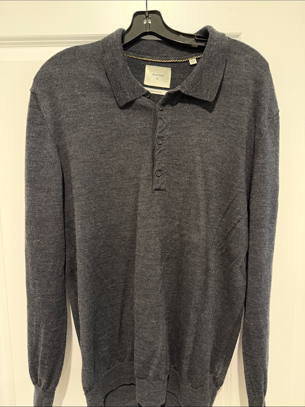 Billy Reid Men's Long-Sleeve Polo - Charcoal Gray